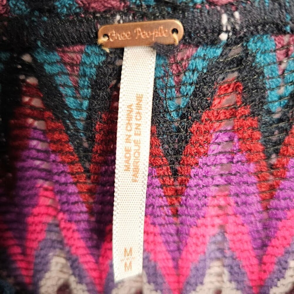 FREE PEOPLE Skirt size M PURPLE PINK WHITE BLUE Twee Knit Retro Mini Whimsical - Picture 4 of 6